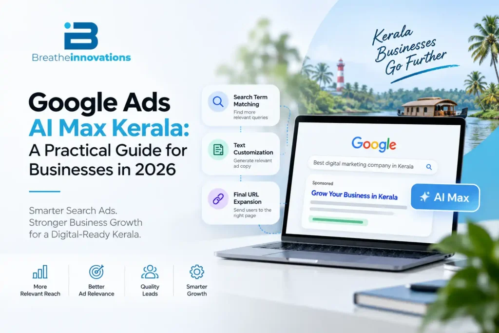 Alt Text: Google Ads AI Max Kerala guide for businesses in 2026 by Breathe Innovations